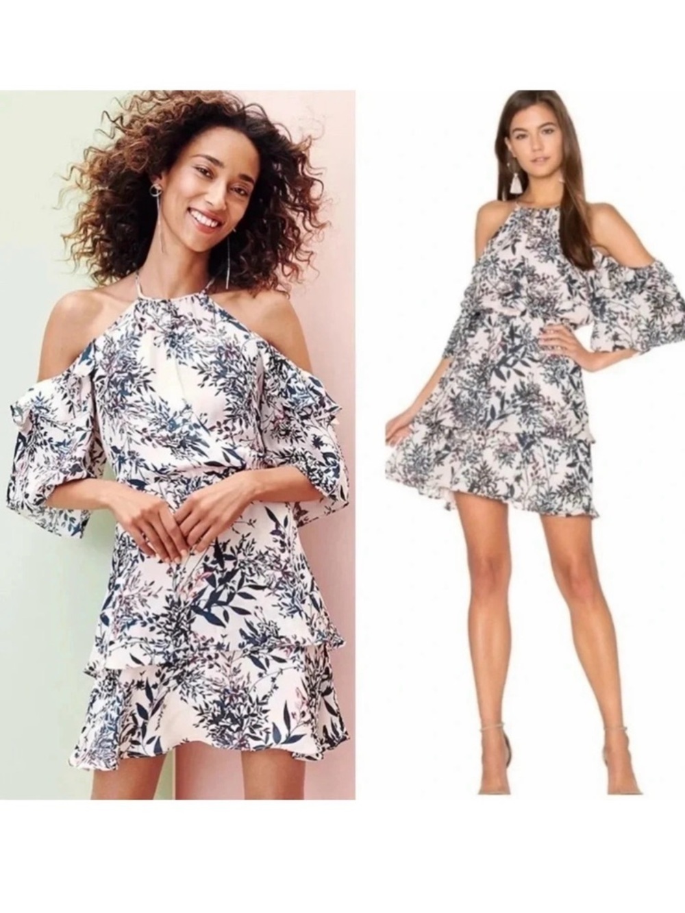 Parker Silk Floral Cold Shoulder Ruffle Mini Dress XS Pink Wedding Guest